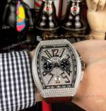 Franck Muller Vanguard Chronograph Copy Watch SS Diamond Brown Leather Strap